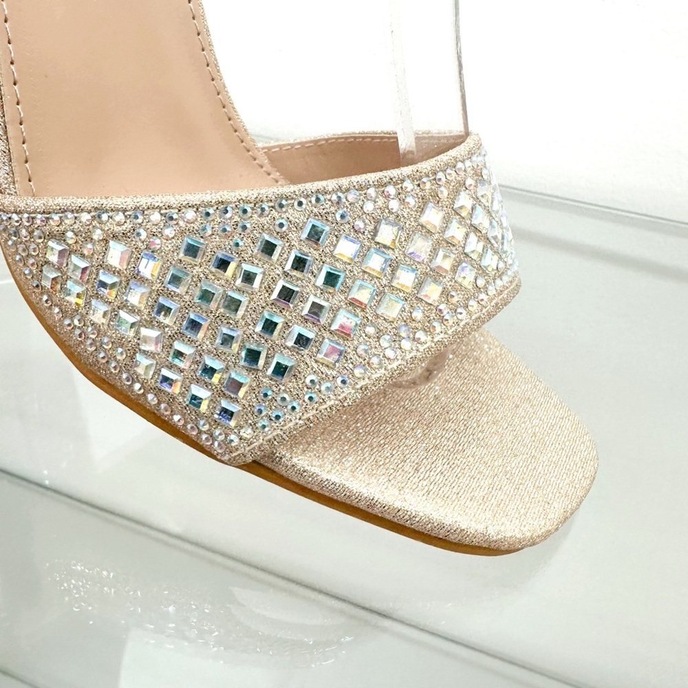 Champagne Rhinestones Open Toe Heels - Picture 2 of 4